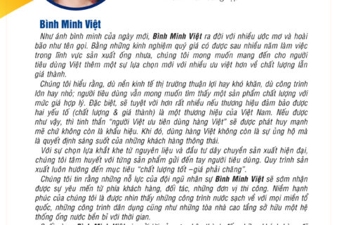 Announcement of the Establishment of BINH MINH VIET PLASTIC JOINT STOCK COMPANY