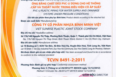 Announcement: BINH MINH VIET PLASTIC JOINT STOCK COMPANY Achieves Certification TCVN 8491-2:2011 and TCVN 8491-3:2011
